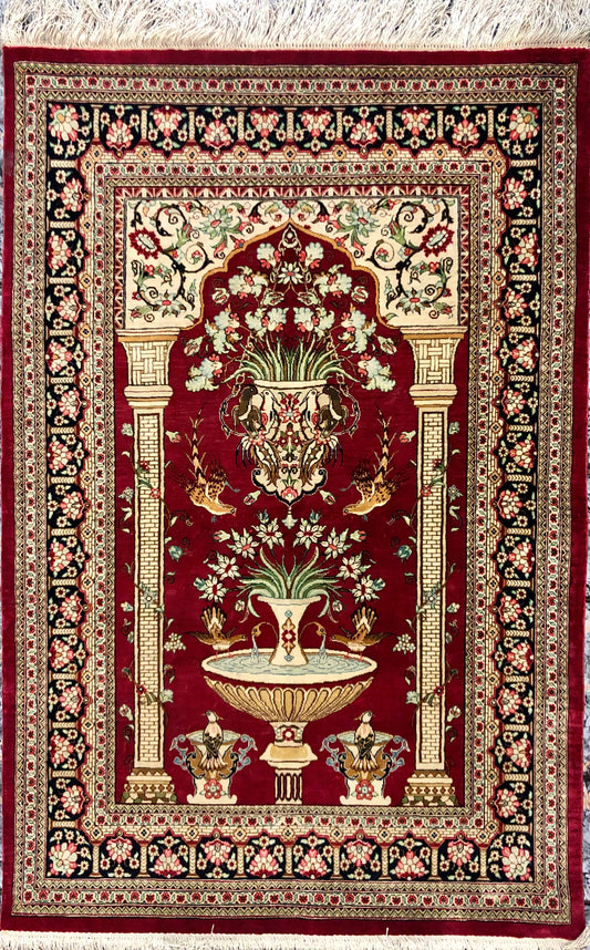 Persian stamped Qom silk on silk Carpet.