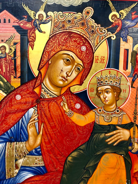 A Russian Icon of Mother of God and God the Father. 20th Century.