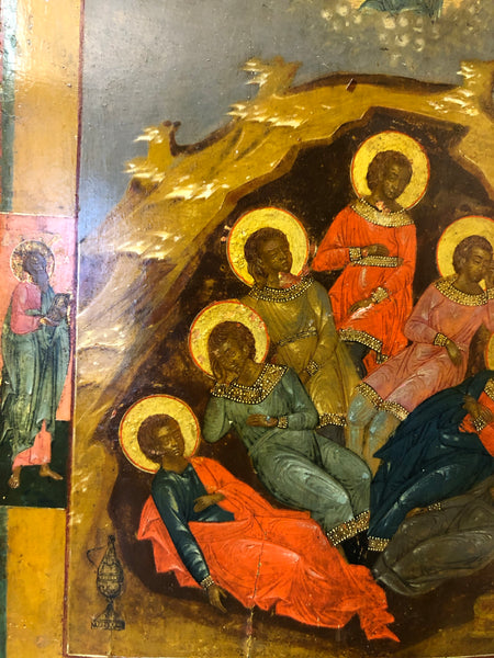 The Seven Sleepers, a handmade Russian icon, late 18th early 19th Century.