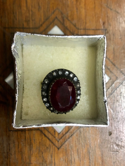 A Golden Ruby Ring with Diamonds, 9K.