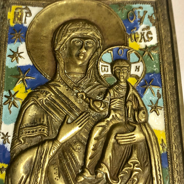 A handmade Bronze Russian icon of Mother of god. 18th Century.