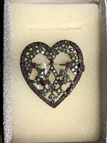 A Russian Golden Ruby Brooch, with Emeralds stones. 120 years old. 10K