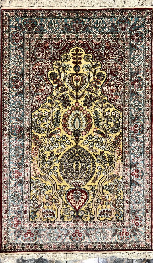 Persian Qom handmade silk on silk Carpet.