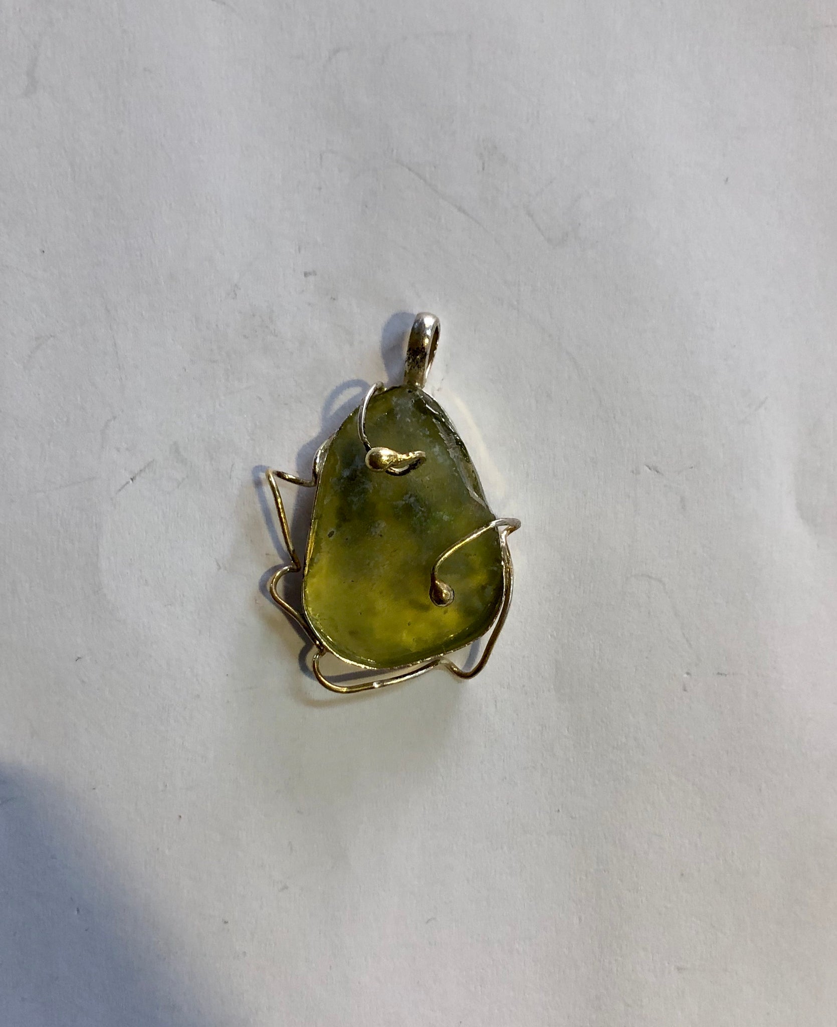 Roman Glass, silver pendant 925.