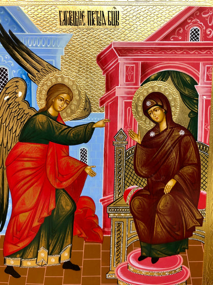 Russian Icon of Annunciation, handmade of the 19 Century.