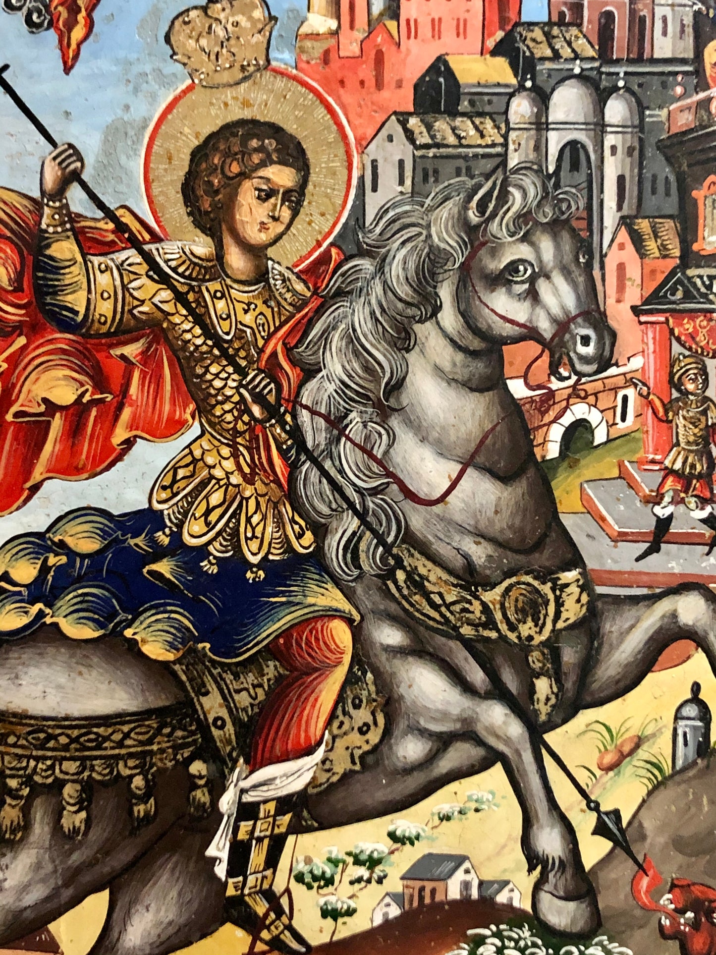 St. George killing the dragon. Handmade russian icon, Moscow, 17th Century.