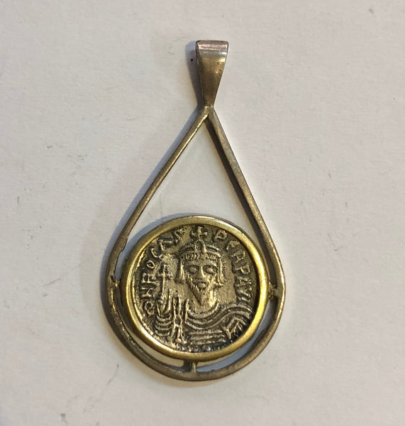 Byzantine Coin, silver pendant 925.