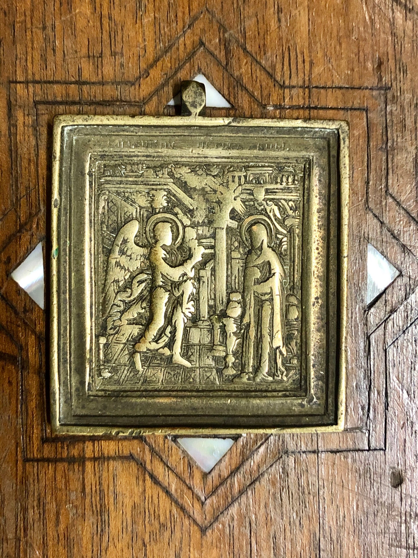 A handmade Bronze Russian icon of Annunciation. 18th Century.