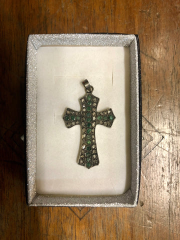 A Russian Golden Cross, Emeralds stones with Diamonds. 120 Years old. 10K