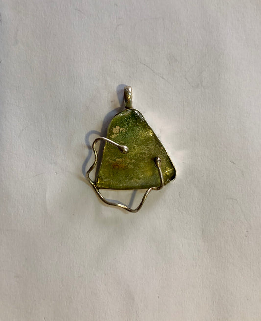 Roman Glass, silver pendant 925.