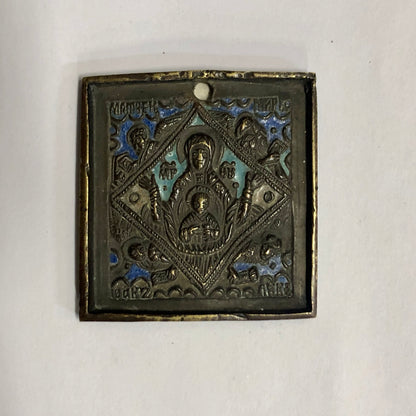 A handmade Bronze Russian icon of Mother of sign. 18th Century.