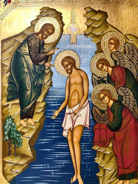 Baptism, handmade Russian icon of the 20th Century.