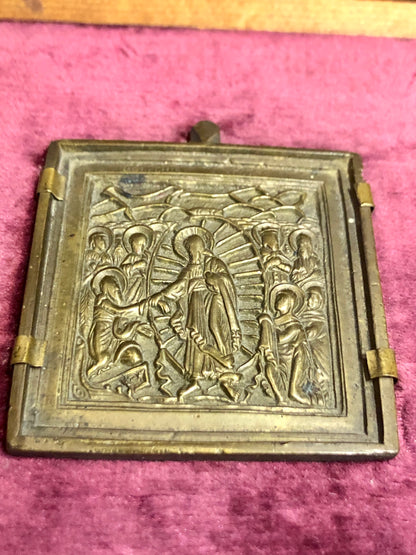 A handmade Bronze Russian icon of Jesus's Transfiguration. 18th Century.