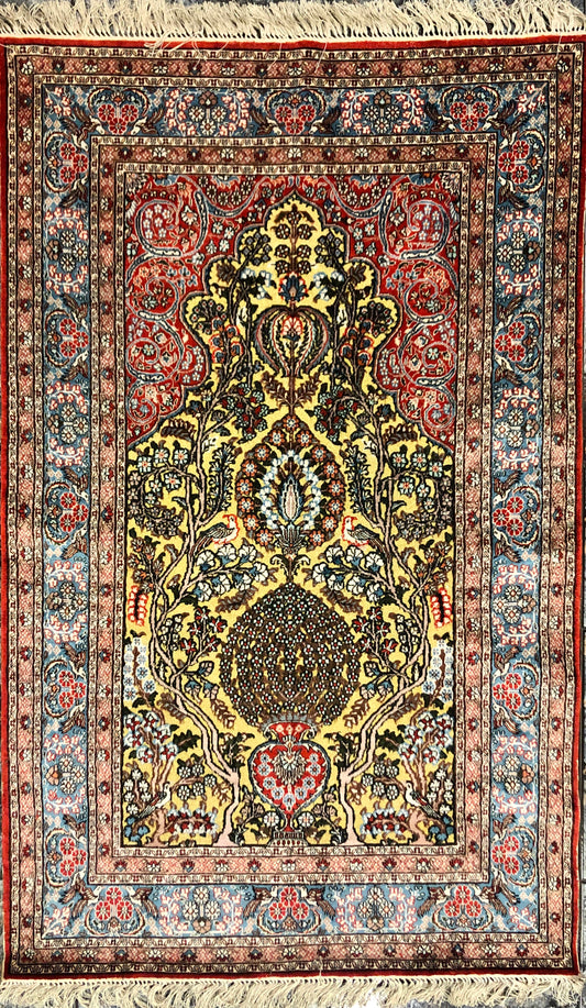 Persian Qom handmade silk on silk Carpet.