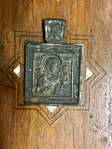 A handmade Bronze Russian icon of Mother of god. 19th Century.