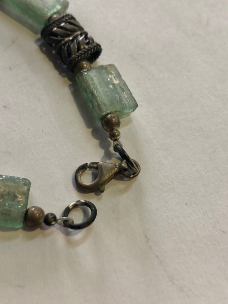 Roman Glass with antique silver separators 925, ancient Bracelet.