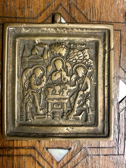 A handmade Bronze Russian icon of The Holy Trinity. 19th Century.