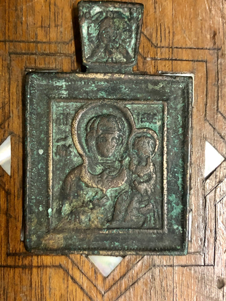 A handmade Bronze Russian icon of Mother of god. 19th Century.