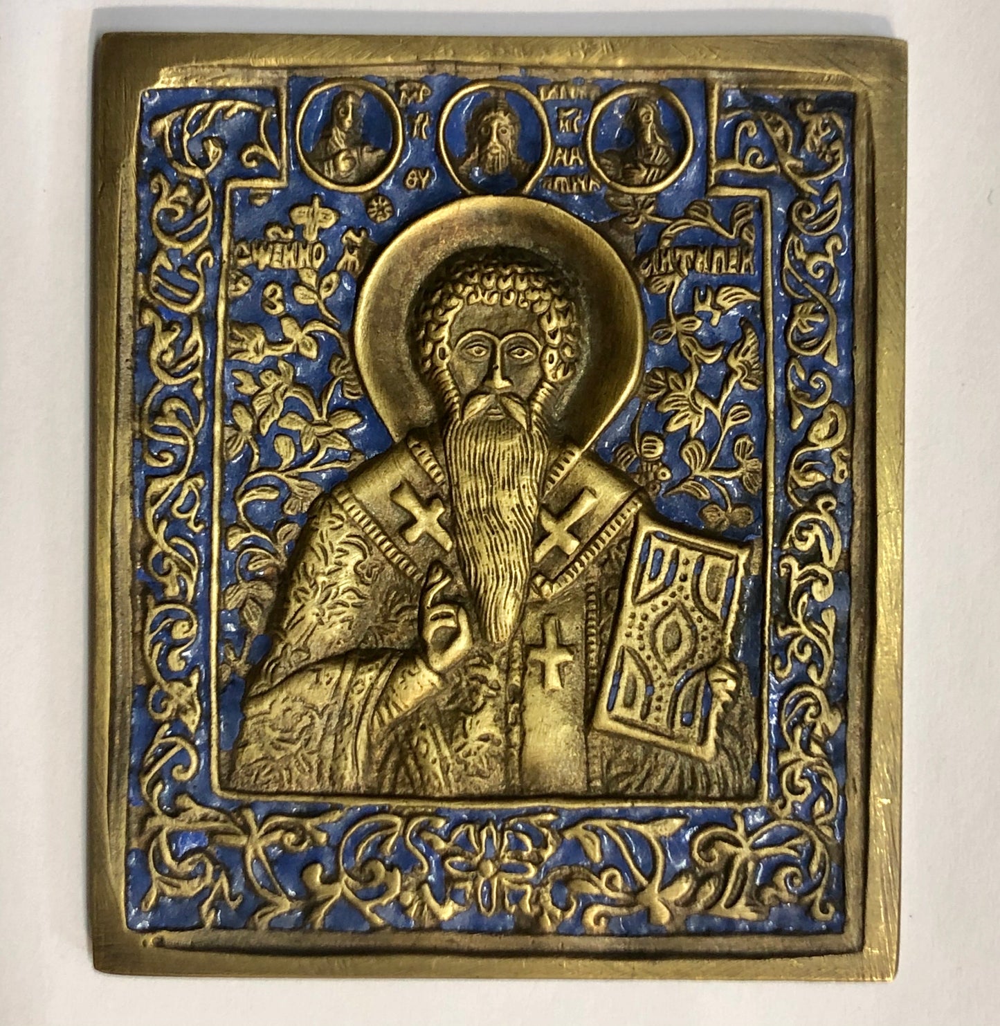 A handmade Bronze Russian icon of St. Nicholas. 18th Century.