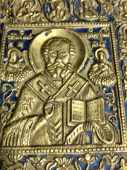 A handmade Bronze Russian icon of St. Nicholas. 19th Century.