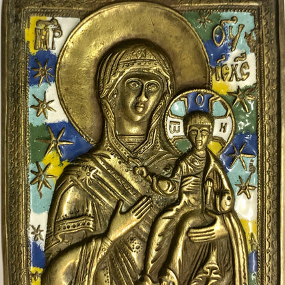 A handmade Bronze Russian icon of Mother of god. 18th Century.