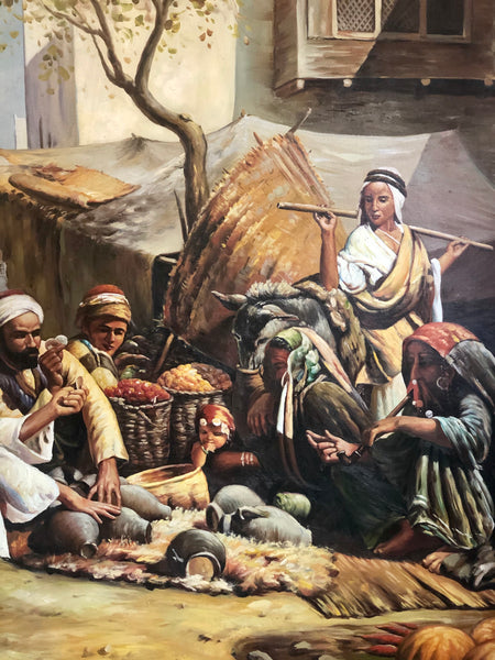 A handmade Oil-painting of an Arabian family in the desert.