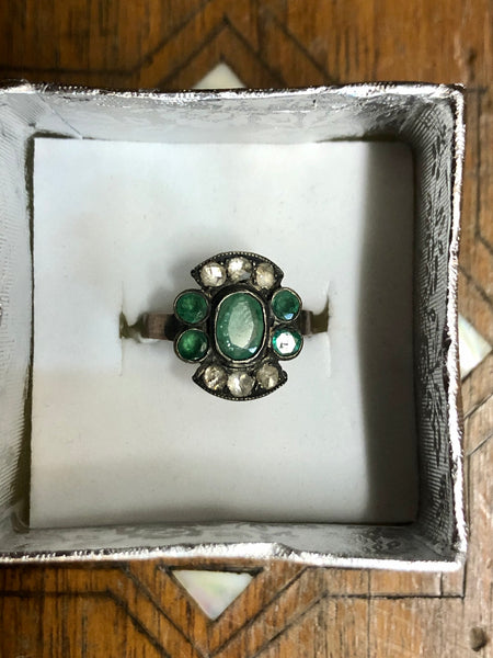A Golden Ring with Emeralds Stones and Diamonds. 8K