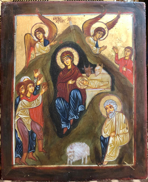 The Nativity, handmade russian icon. 18th Century.