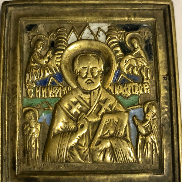 A handmade Bronze Russian icon of St. Nicholas. 19th Century.