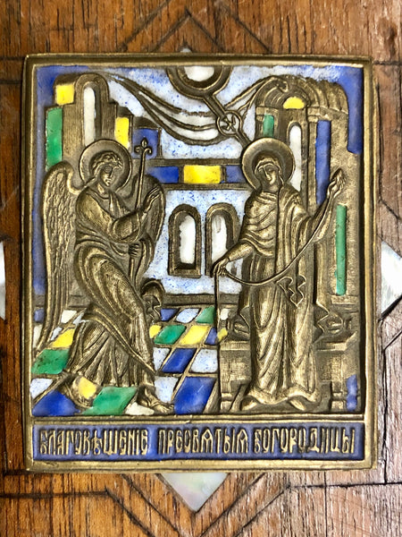 A handmade Bronze Russian icon of The Annunciation. 19th Century.