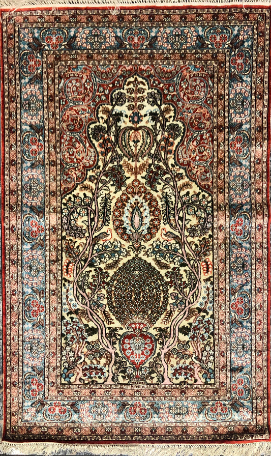 Persian Qom handmade silk on silk Carpet.