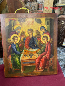 The Holy Trinity, handmade Russian icon. 19th Century.