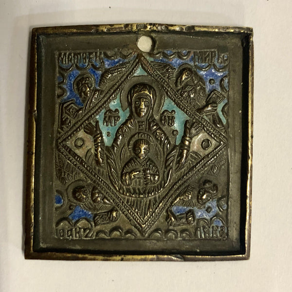 A handmade Bronze Russian icon of Mother of sign. 18th Century.
