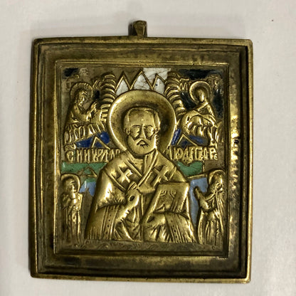 A handmade Bronze Russian icon of St. Nicholas. 19th Century.