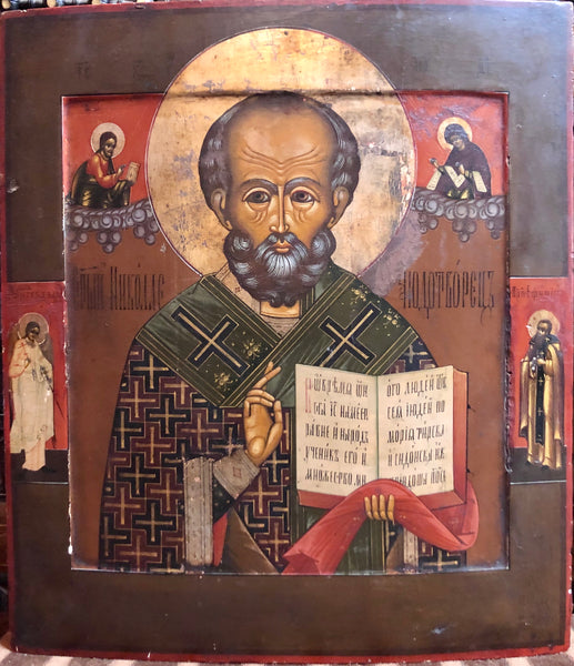 St. Nicholas, handmade Russian icon, 19th Century.