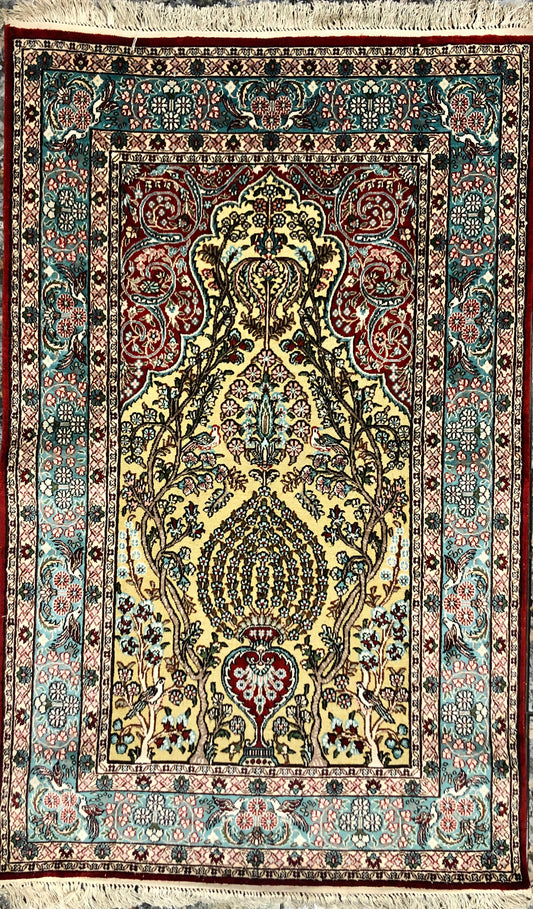 Persian Qom handmade silk on silk carpet.