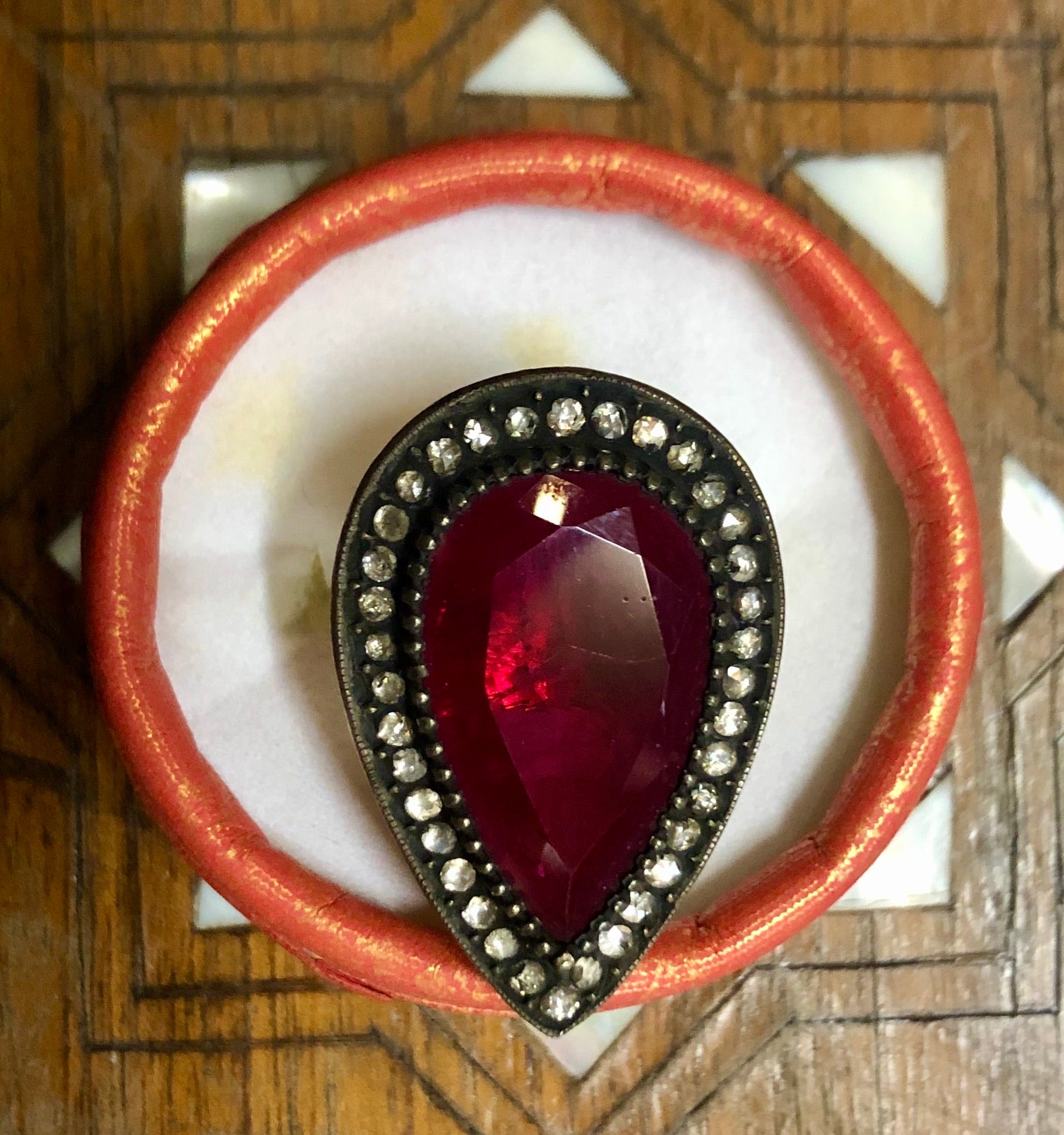 A Golden Ruby Ring with Diamonds. 14K