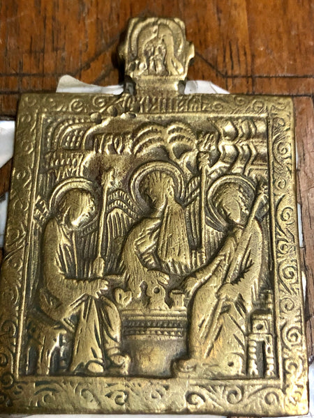 A handmade Bronze Russian icon of The Holy Trinity. 19th Century.