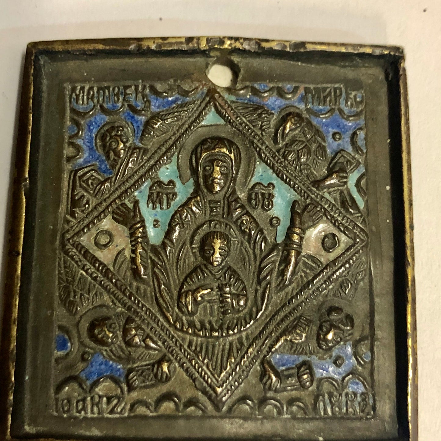 A handmade Bronze Russian icon of Mother of sign. 18th Century.