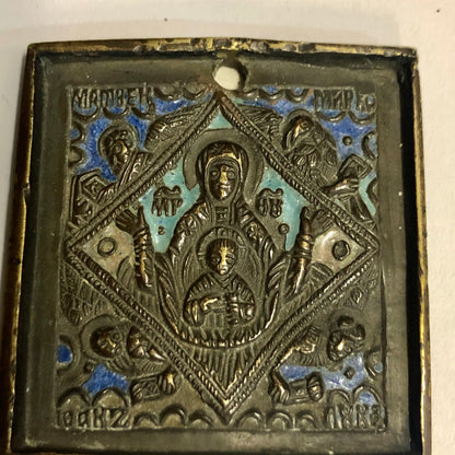 A handmade Bronze Russian icon of Mother of sign. 18th Century.