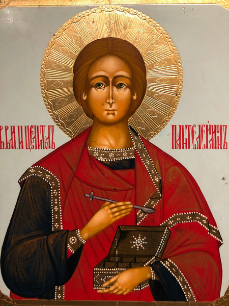 St. Pantaleon, a handmade Russian Icon of the 20th Century.