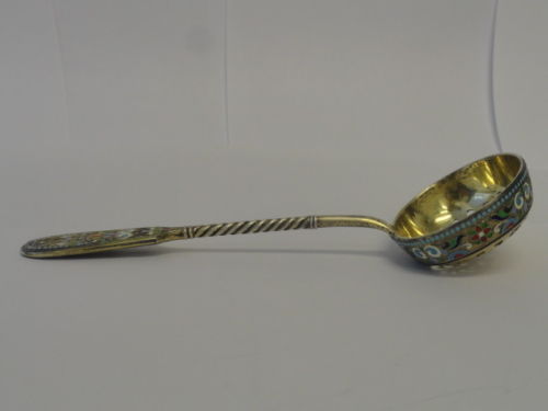 Antique Russian silver 88 cloisonne enamel tea strainer by Ivan Khlebnikov
