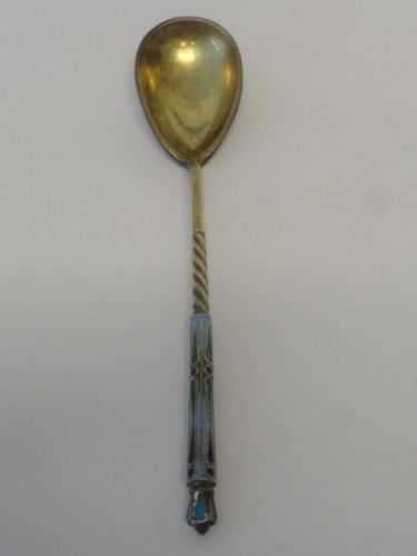 Antique Russian silver 84 cloisonne enamel spoon marked EP, 5.25 inches