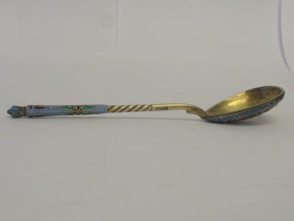 Antique Russian silver 84 cloisonne enamel spoon marked EP, 5.25 inches