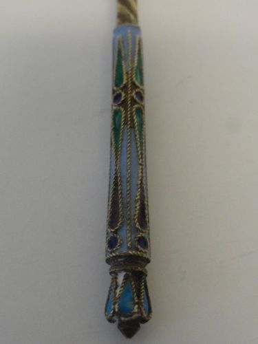 Antique Russian silver 84 cloisonne enamel spoon marked EP, 5.25 inches