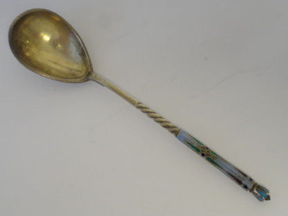 Antique Russian silver 84 cloisonne enamel spoon marked EP, 5.25 inches