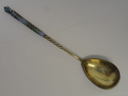 Antique Russian silver 84 cloisonne enamel spoon marked EP, 5.25 inches