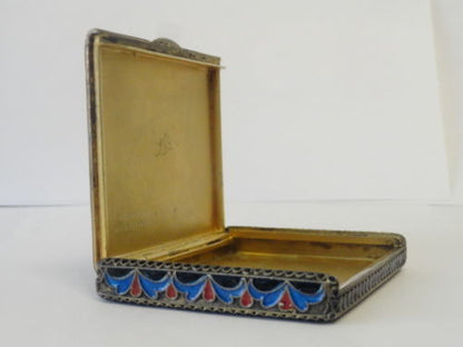 Soviet Era antique Russian silver cloisonne enamel cigarette case